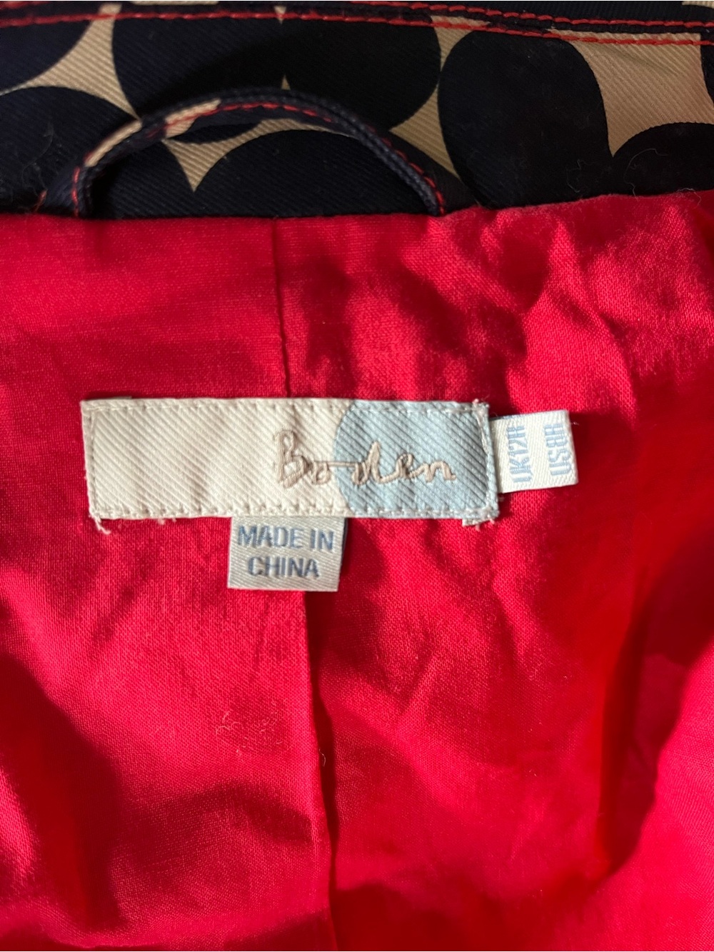 Boden Navy Polka Dot Belted Trench Coat Red Lining US 8 - Picture 2 of 10